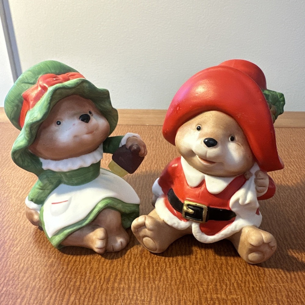 Vintage Homco Christmas Bears #5600 Home Interiors Ceramic Decor Mr & Mrs Claus